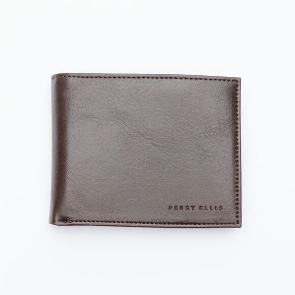 Perry Ellis Sun Shine Passcase Men's Leather Wallet Brown - Picture 1 of 6